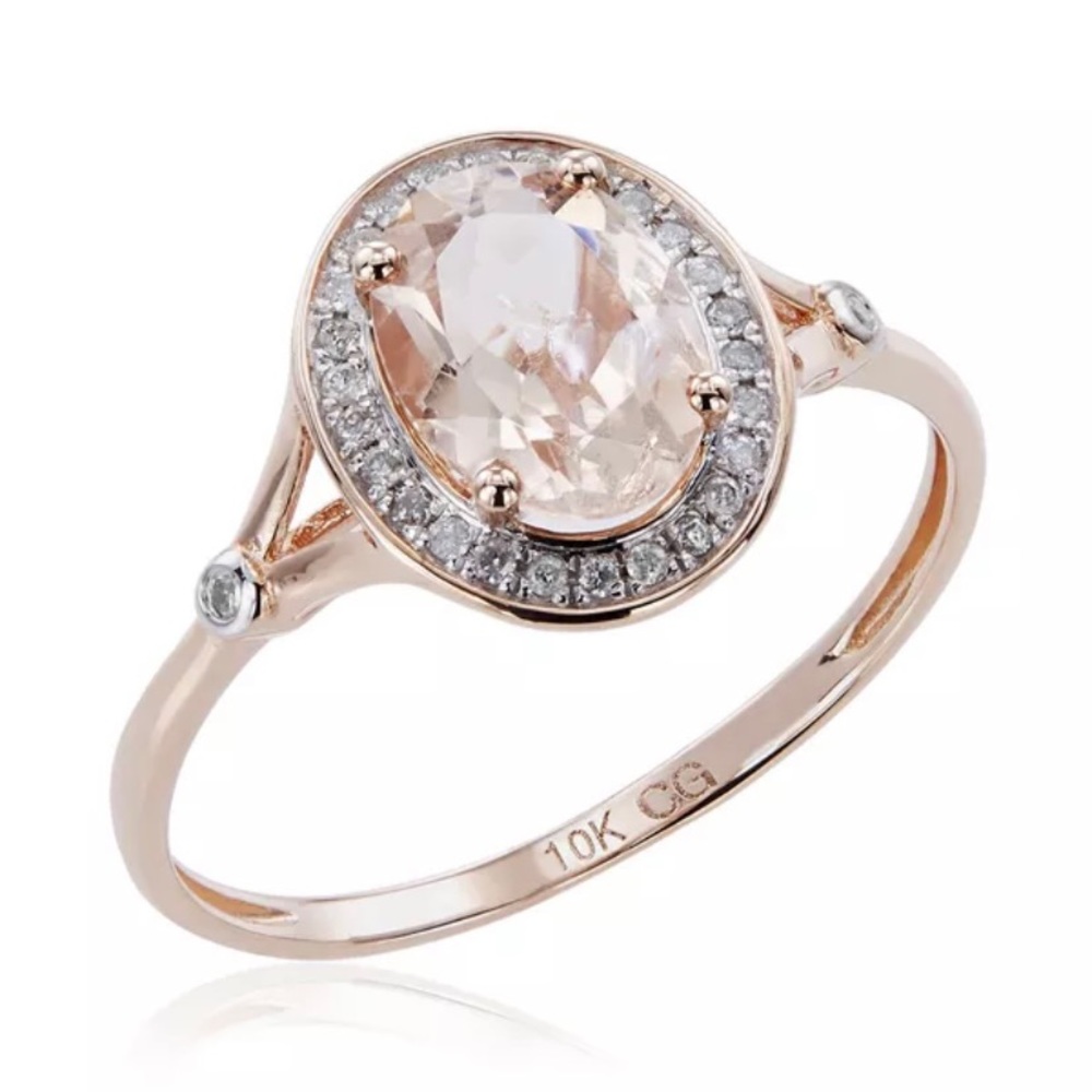 10K Rose Gold Morganite and Diamonds Wedding Ring